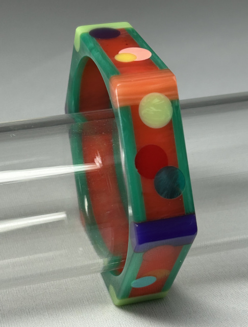 AP5 orange & teal green hexagon bakelite bangle 