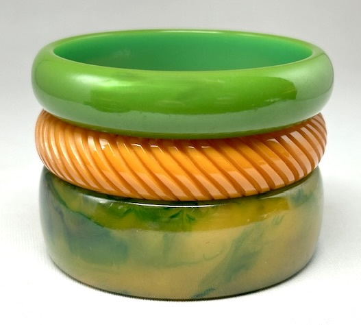 BBU7 green, ink spot and corn bakelite bangles