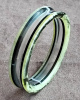 BW1  black/yellow dot & swamp/applejuice/black laminate bakelite bangles